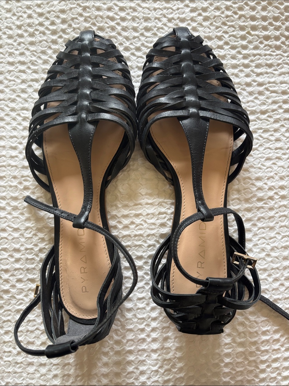 Anthropologie Pyramidis Black Strappy Woven Flat Sandals